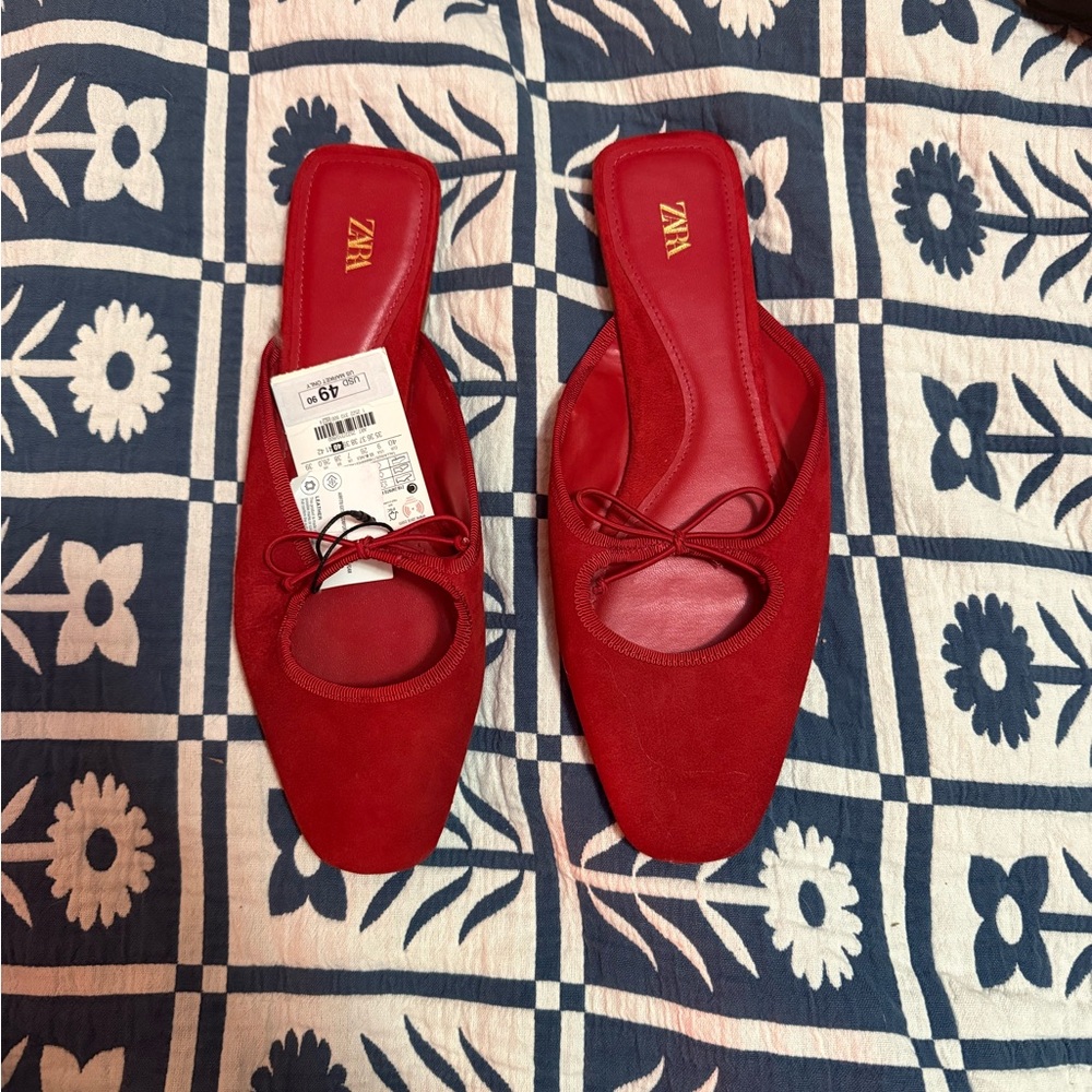 Zara Red Women's Mules with Bow Detail